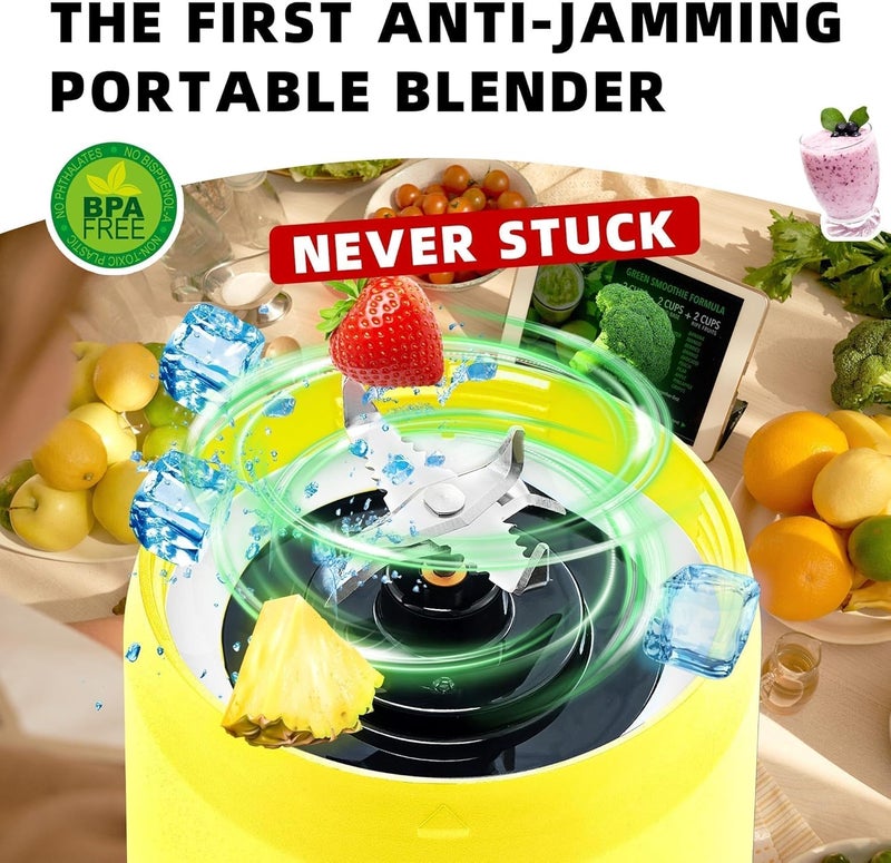 Devan Portable Blender, Anti-Jamming 300 Watt for Shakes and Smoothies, 24oz Travel Blender USB Rechargeable, BPA Free Sporty bottle with a Travel Lid. (Black Base Grey Lid) (Yellow Base Green Lid) - Image 2
